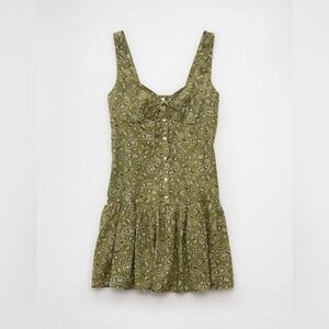 American Eagle Drop Waist Corset Mini Dress Bandana Paisley Olive Green Medium